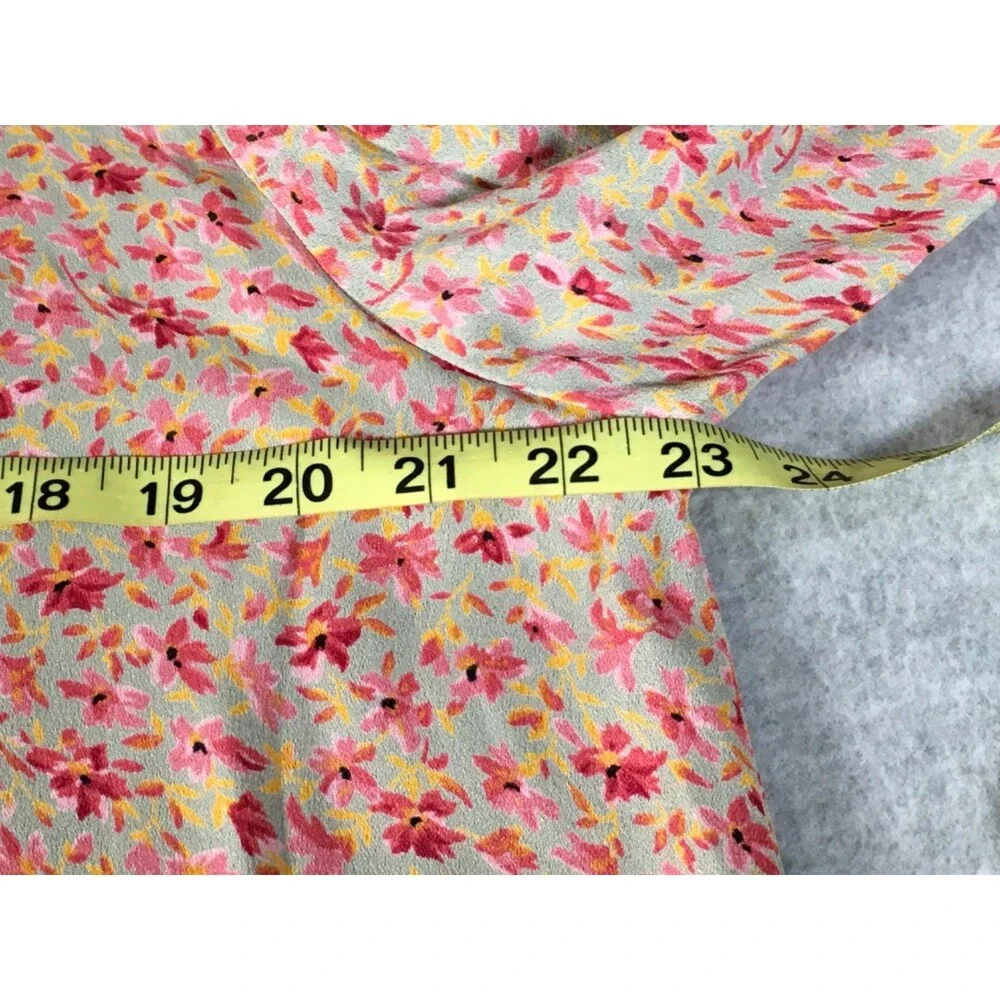 Vtg Womens M April Cornell Pink Floral Long Sleeve Button Shirt W /Pockets